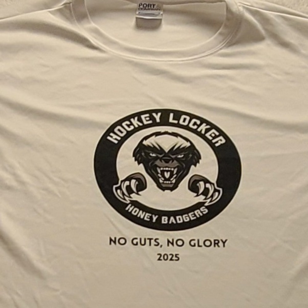Port & Company Hockey Locker Honey Badgers Performance Men's T-Shirt White Small - Picture 4 of 12